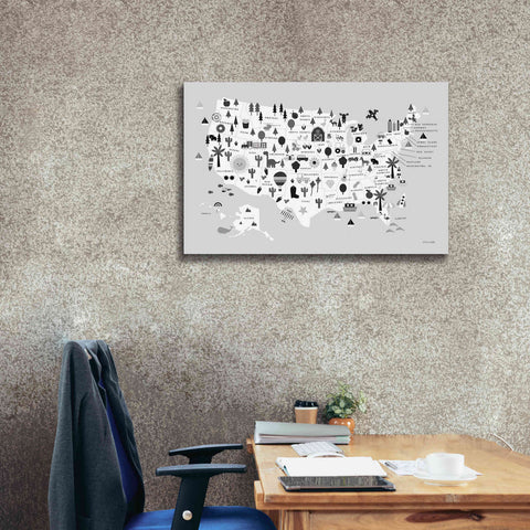 Image of 'Fun USA Map BW' by Ann Kelle Designs, Canvas Wall Art,40 x 26