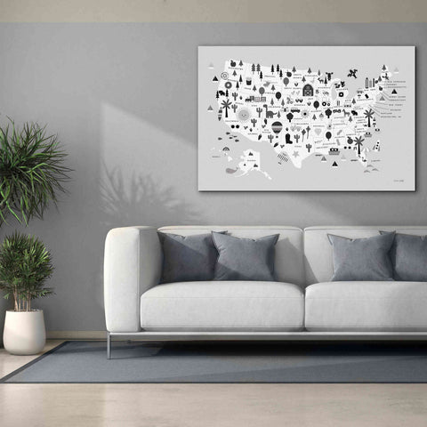 Image of 'Fun USA Map BW' by Ann Kelle Designs, Canvas Wall Art,60 x 40