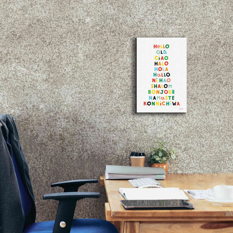 Image of 'Language of Hellos' by Ann Kelle Designs, Canvas Wall Art,12 x 18