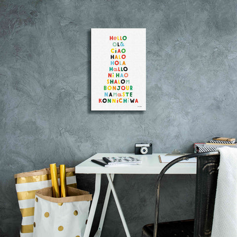 Image of 'Language of Hellos' by Ann Kelle Designs, Canvas Wall Art,12 x 18