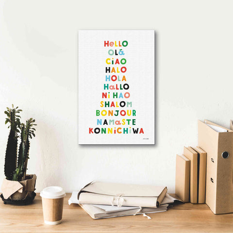 Image of 'Language of Hellos' by Ann Kelle Designs, Canvas Wall Art,12 x 18
