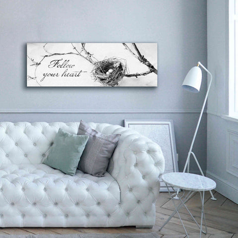 Image of 'Nest and Branch Follow Your Heart' by Debra Van Swearingen, Canvas Wall Art,60 x 20