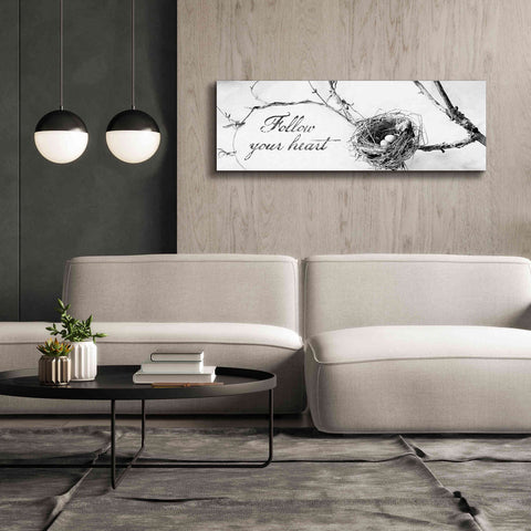 Image of 'Nest and Branch Follow Your Heart' by Debra Van Swearingen, Canvas Wall Art,60 x 20