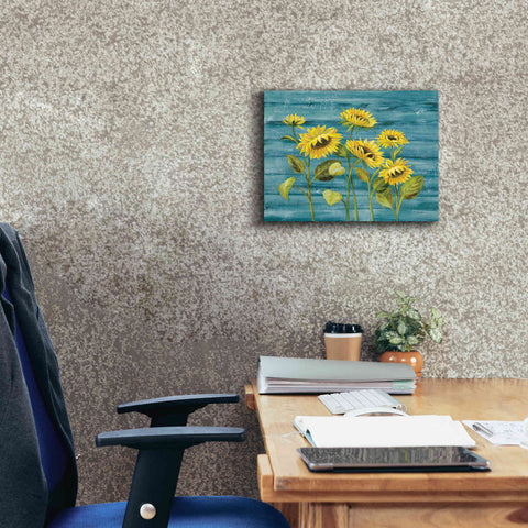 Image of 'Cottage Sunflowers Teal' by Silvia Vassileva, Canvas Wall Art,16 x 12