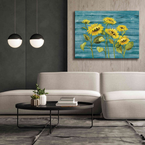 Image of 'Cottage Sunflowers Teal' by Silvia Vassileva, Canvas Wall Art,54 x 40