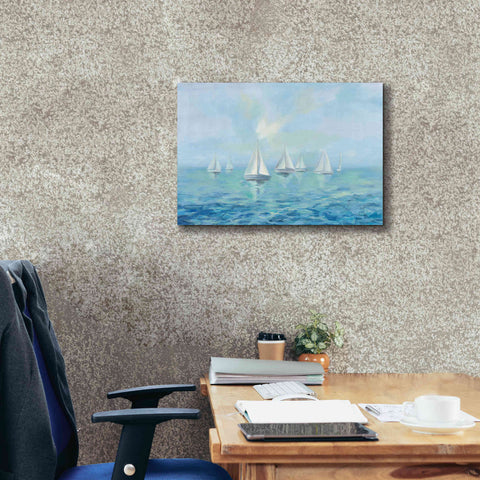 Image of Epic Art 'Boats in the Haze' by Silvia Vassileva, Canvas Wall Art,26 x 18