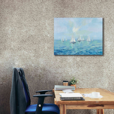 Image of Epic Art 'Boats in the Haze' by Silvia Vassileva, Canvas Wall Art,34 x 26
