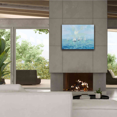 Image of Epic Art 'Boats in the Haze' by Silvia Vassileva, Canvas Wall Art,34 x 26