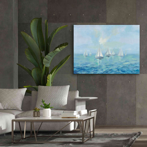 Image of Epic Art 'Boats in the Haze' by Silvia Vassileva, Canvas Wall Art,54 x 40