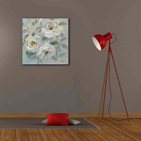 Image of 'Blue Gray Floral' by Silvia Vassileva, Canvas Wall Art,26 x 26