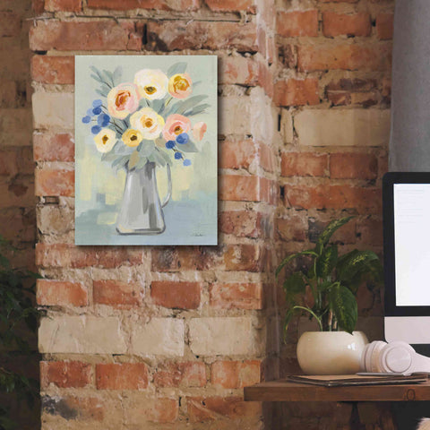 Image of 'Pale Flowers on Sage' by Silvia Vassileva, Canvas Wall Art,12 x 16