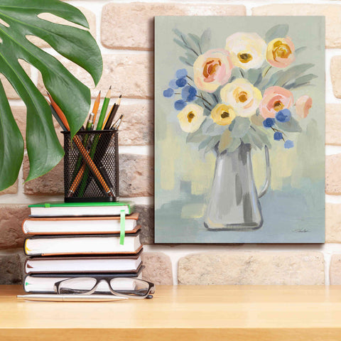 Image of 'Pale Flowers on Sage' by Silvia Vassileva, Canvas Wall Art,12 x 16