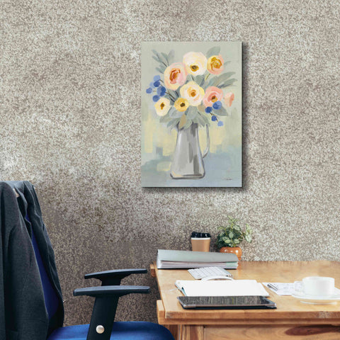 Image of 'Pale Flowers on Sage' by Silvia Vassileva, Canvas Wall Art,18 x 26