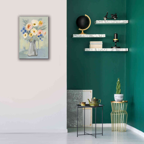 Image of 'Pale Flowers on Sage' by Silvia Vassileva, Canvas Wall Art,18 x 26