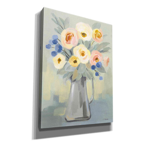 Image of 'Pale Flowers on Sage' by Silvia Vassileva, Canvas Wall Art,12x16x1.1x0,18x26x1.1x0,26x34x1.74x0,40x54x1.74x0