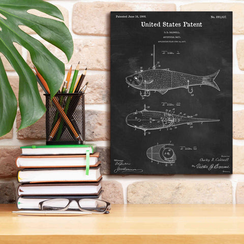 Image of 'Fish Bait Blueprint Patent Chalkboard,' Canvas Wall Art,12 x 16