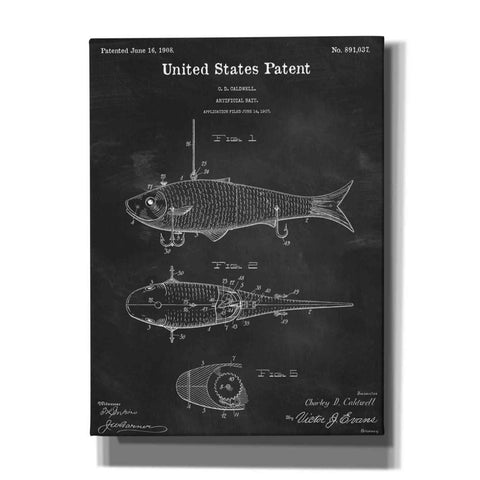 Image of 'Fish Bait Blueprint Patent Chalkboard,' Canvas Wall Art,12x16x1.1x0,18x26x1.1x0,26x34x1.74x0,40x54x1.74x0