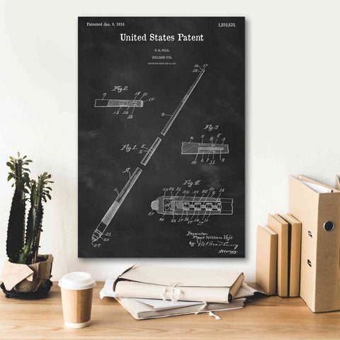 Image of 'Billard Cue Blueprint Patent Chalkboard,' Canvas Wall Art,18 x 26