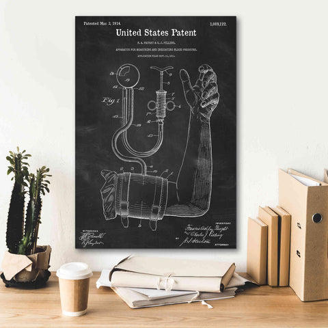 Image of 'Blood Pressure Pump Blueprint Patent Chalkboard,' Canvas Wall Art,18 x 26
