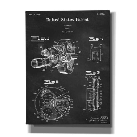 Image of 'Film Camera Blueprint Patent Chalkboard,' Canvas Wall Art,12x16x1.1x0,18x26x1.1x0,26x34x1.74x0,40x54x1.74x0