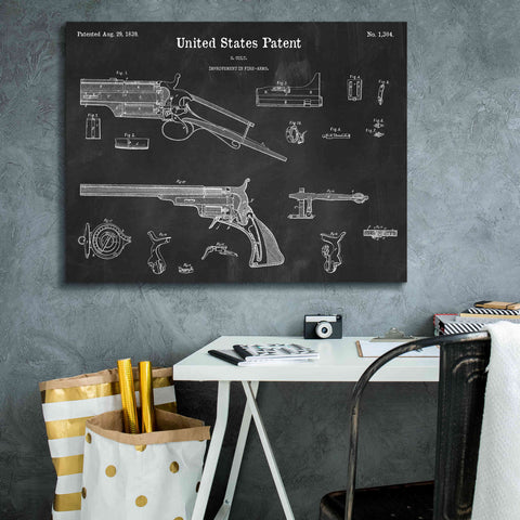 Image of 'Colt Revolver Blueprint Patent Chalkboard,' Canvas Wall Art,34 x 26