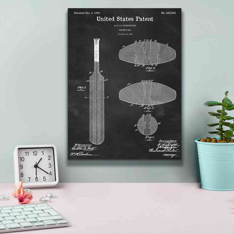 Image of 'Cricket Bat Blueprint Patent Chalkboard,' Canvas Wall Art,12 x 16