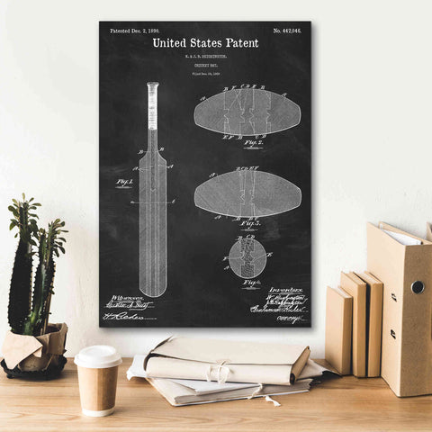 Image of 'Cricket Bat Blueprint Patent Chalkboard,' Canvas Wall Art,18 x 26