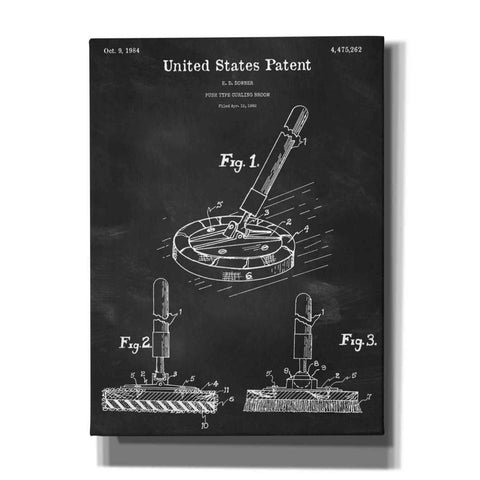 Image of 'Curling Broom Blueprint Patent Chalkboard,' Canvas Wall Art,12x16x1.1x0,18x26x1.1x0,26x34x1.74x0,40x54x1.74x0