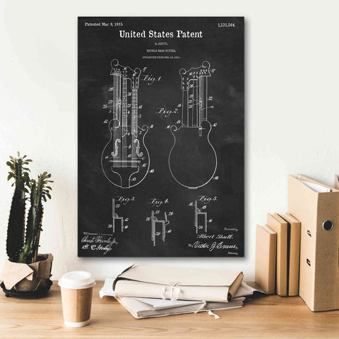 Image of 'Double Bass Guitar Blueprint Patent Chalkboard,' Canvas Wall Art,18 x 26