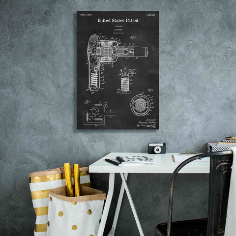 Image of 'Hair Dryer Blueprint Patent Chalkboard,' Canvas Wall Art,18 x 26