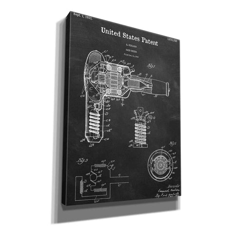 Image of 'Hair Dryer Blueprint Patent Chalkboard,' Canvas Wall Art,12x16x1.1x0,18x26x1.1x0,26x34x1.74x0,40x54x1.74x0