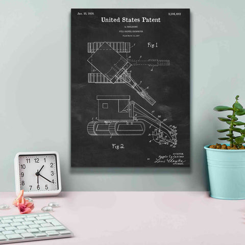 Image of 'Pull Shovel Excavator Blueprint Patent Chalkboard,' Canvas Wall Art,12 x 16