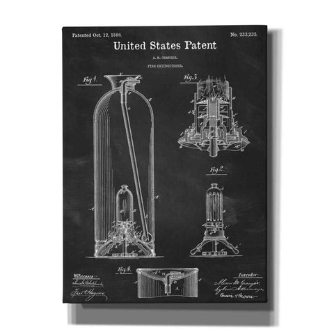 Image of 'Fire Extinguisher Blueprint Patent Chalkboard,' Canvas Wall Art,12x16x1.1x0,18x26x1.1x0,26x34x1.74x0,40x54x1.74x0