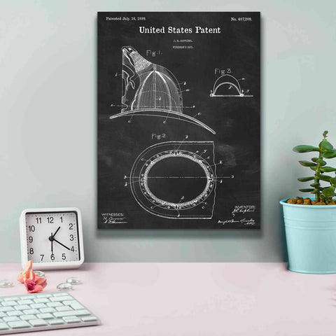 Image of 'Fireman's Hat Blueprint Patent Chalkboard,' Canvas Wall Art,12 x 16
