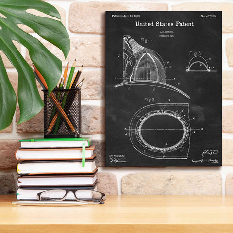 Image of 'Fireman's Hat Blueprint Patent Chalkboard,' Canvas Wall Art,12 x 16
