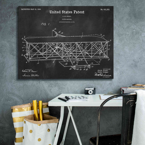 Image of 'Wright Bros. Flying Machine Blueprint Patent Chalkboard' Canvas Wall Art,34 x 26
