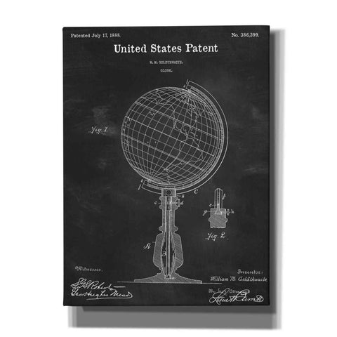 Image of 'globe Blueprint Patent Chalkboard,' Canvas Wall Art,12x16x1.1x0,18x26x1.1x0,26x34x1.74x0,40x54x1.74x0
