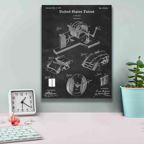 Image of 'Gramophone, 1887 Blueprint Patent Chalkboard,' Canvas Wall Art,12 x 16