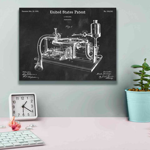Image of 'Gramophone, 1895 Blueprint Patent Chalkboard,' Canvas Wall Art,16 x 12