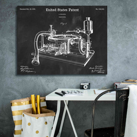 Image of 'Gramophone, 1895 Blueprint Patent Chalkboard,' Canvas Wall Art,34 x 26