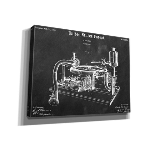 Image of 'Gramophone, 1895 Blueprint Patent Chalkboard,' Canvas Wall Art,16x12x1.1x0,26x18x1.1x0,34x26x1.74x0,54x40x1.74x0