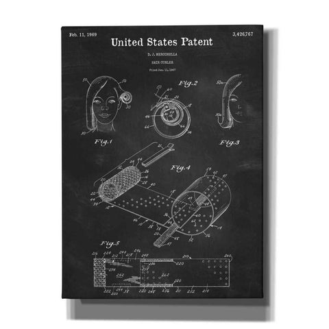 Image of 'Hair Curler Blueprint Patent Chalkboard,' Canvas Wall Art,12x16x1.1x0,18x26x1.1x0,26x34x1.74x0,40x54x1.74x0