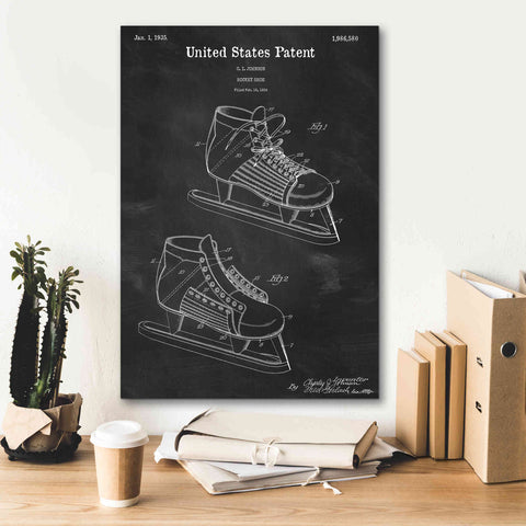 Image of 'Hockey Shoe, 1935 Blueprint Patent Chalkboard,' Canvas Wall Art,18 x 26