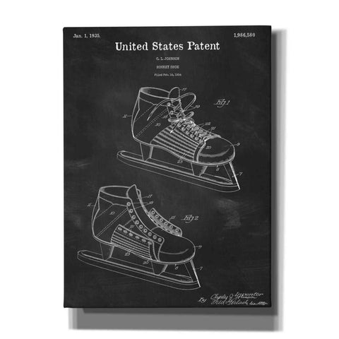Image of 'Hockey Shoe, 1935 Blueprint Patent Chalkboard,' Canvas Wall Art,12x16x1.1x0,18x26x1.1x0,26x34x1.74x0,40x54x1.74x0
