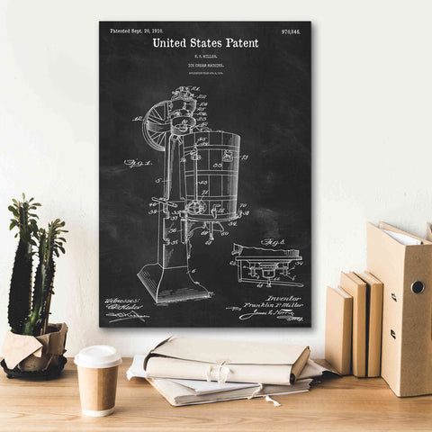 Image of 'Ice Cream Machine Blueprint Patent Chalkboard,' Canvas Wall Art,18 x 26
