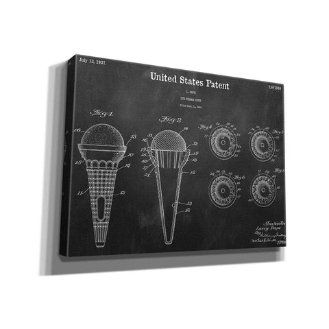 Image of 'Ice Cream Cone Blueprint Patent Chalkboard,' Canvas Wall Art,16x12x1.1x0,26x18x1.1x0,34x26x1.74x0,54x40x1.74x0
