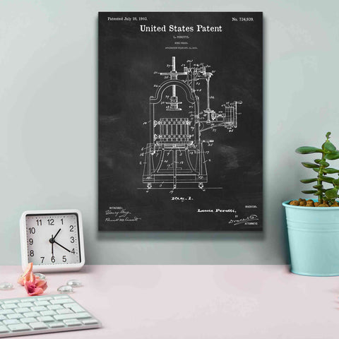 Image of 'Wine Press Blueprint Patent Chalkboard,' Canvas Wall Art,12 x 16