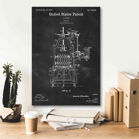 Image of 'Wine Press Blueprint Patent Chalkboard,' Canvas Wall Art,18 x 26
