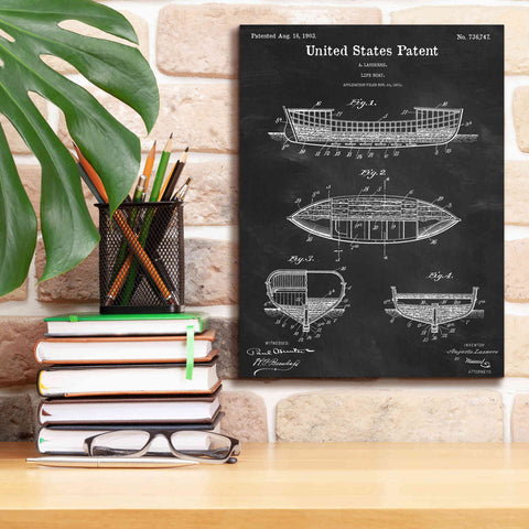 Image of 'Lifeboat Blueprint Patent Chalkboard,' Canvas Wall Art,12 x 16