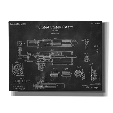 Image of 'Machine Gun Blueprint Patent Chalkboard,' Canvas Wall Art,16x12x1.1x0,26x18x1.1x0,34x26x1.74x0,54x40x1.74x0